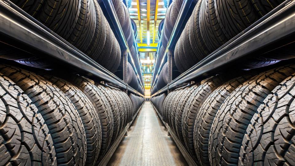 Car tires at warehouse.