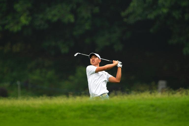 Guan Tianlang during the second round of the Volvo China Open at Genzon Golf Club on April 25, 2014