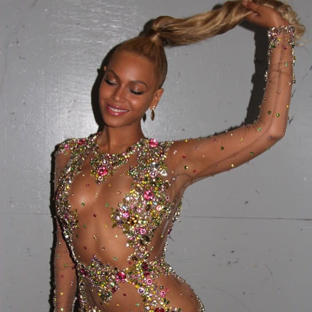 While Kim Kardashian probably thought she won the title of "Closest to Being Nude" at the 2015 Metropolitan Museum of Art’s Costume Institute gala, she didn't hold a candle to Beyonce. <strong>VIDEO: 6 Met Gala Moments That You Just Need to Remember Again </strong> The "Drunk in Love" singer showed some serious skin in her sheer, jewel-encrusted, Givenchy Haute Couture gown that left very little to the imagination. Getty Images Beyonce first revealed the gown on Instagram in a series of racy shots that looked like she was trapped in the basement of a New York warehouse. While the dress showed off nearly every part of her body, Beyonce topped the risqué look off with a retro top-knot pony tail that made her look like Barbara Eden from <em> I Dream of Jeannie. </em> Getty Images While Beyonce is known for rocking sheer and sexy outfits to the annual fashion extravaganza, this year she really went all out. So much so that she couldn't really blend in -- especially next to her husband Jay Z, who was decked out in a traditional tux. Getty Images Then again, since when has Beyonce ever blended in? She's the damn queen, and queens stand out in style. <strong>PHOTOS: The 9 Best Dressed Stars at the 2015 Met Gala </strong> That being said, as racy as her dress was, it still couldn't draw some people's attention. Like this dude in the background who is way more interested in his slice of pizza than any of us will ever be interested in anything. http://t.co/0lFlPjwtnJ Pizza Man Photobombs Jay Z, Beyonce With Slice on Met Gala 2015 Red Carpet: Funny Photo #F… pic.twitter.com/cMy8GUEXGr— Fanuendo (@Fanuendo) May 5, 2015 Where do you even get pizza on the red carpet? Are there pizza street vendors just all along the Met Gala arrivals line? Is this the Met Gala's best kept secret? If so, this random guy really messed that up for all the other reporters enjoying secret pizza. <strong>NEWS: Rihanna Shuts Down 2015 Met Gala Red Carpet With Epic Yellow Cape </strong> But you can't blame Beyonce! She was giving it her all, with the assistance of hundreds of gorgeous gems that made her shine all the brighter. She even took the time to take a photo of her jewelry and post it to Instagram along with a shout out to Givenchy. Yup, that's a photo of the jewels. The jewels are the point and focus of that photo. Great job looking great, Bey. The annual Met Gala is the one of the biggest events in fashion every year, and often finds itself at the center of industry controversy and commentary. Check out the video below for a look at six of the biggest Met Gala moments from recent years.