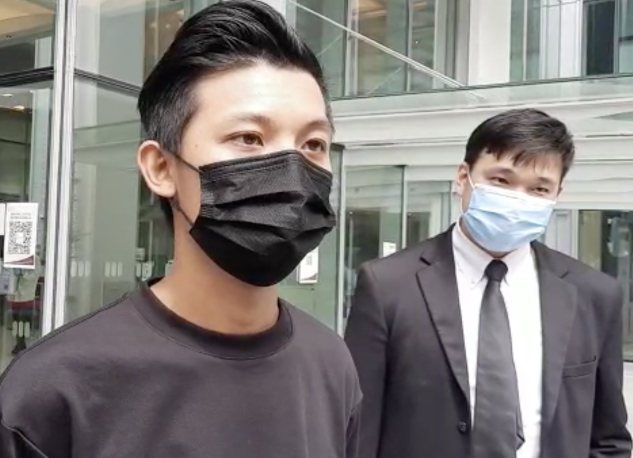 Chan Jia Xing speaks to media outside State Courts after being given a discharge not amounting to an acquittal. (PHOTO: Wan Ting Koh/ Yahoo News Singapore)