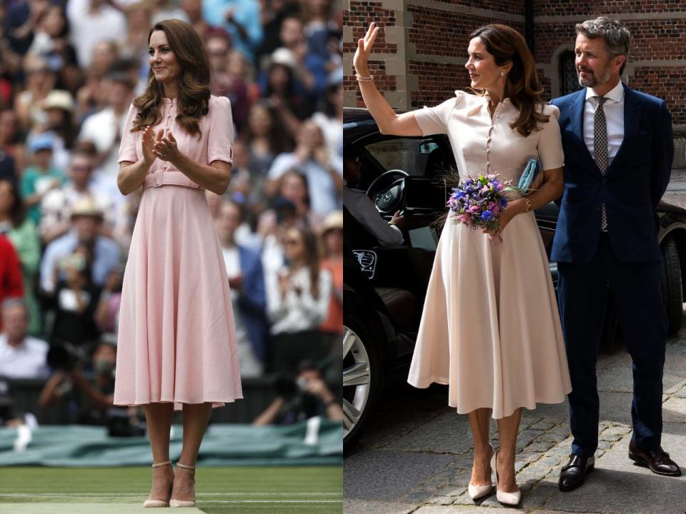 Kate Middleton and Princess Mary wearing the same Emilia Wickstead dress.
