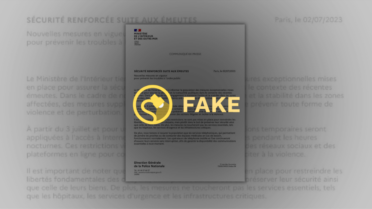 A French press release claiming the country has shut down internet access in the country is labeled Fake. @TheLastRefuge2/Twitter