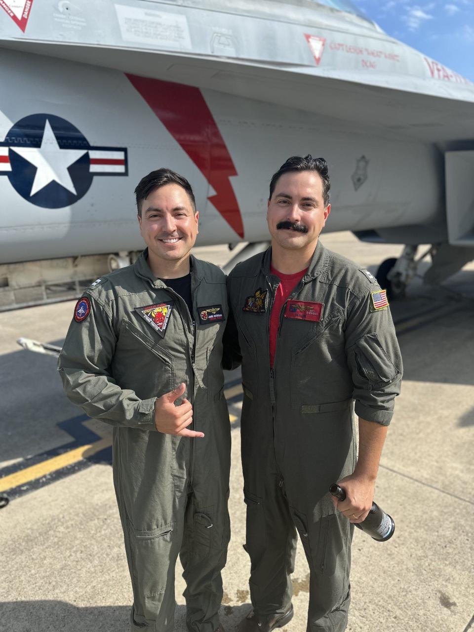 John (right) and James (left) Mackovjak, twin brothers from Kitsap County, both fly F/A-18 jets for the Navy.