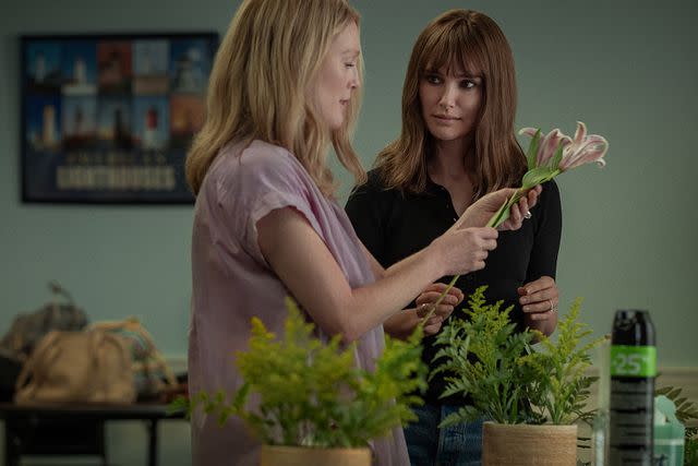 <p>Francois Duhamel/Courtesy of Netflix</p> Julianne Moore and Natalie Portman in <i>May December</i>, 2023