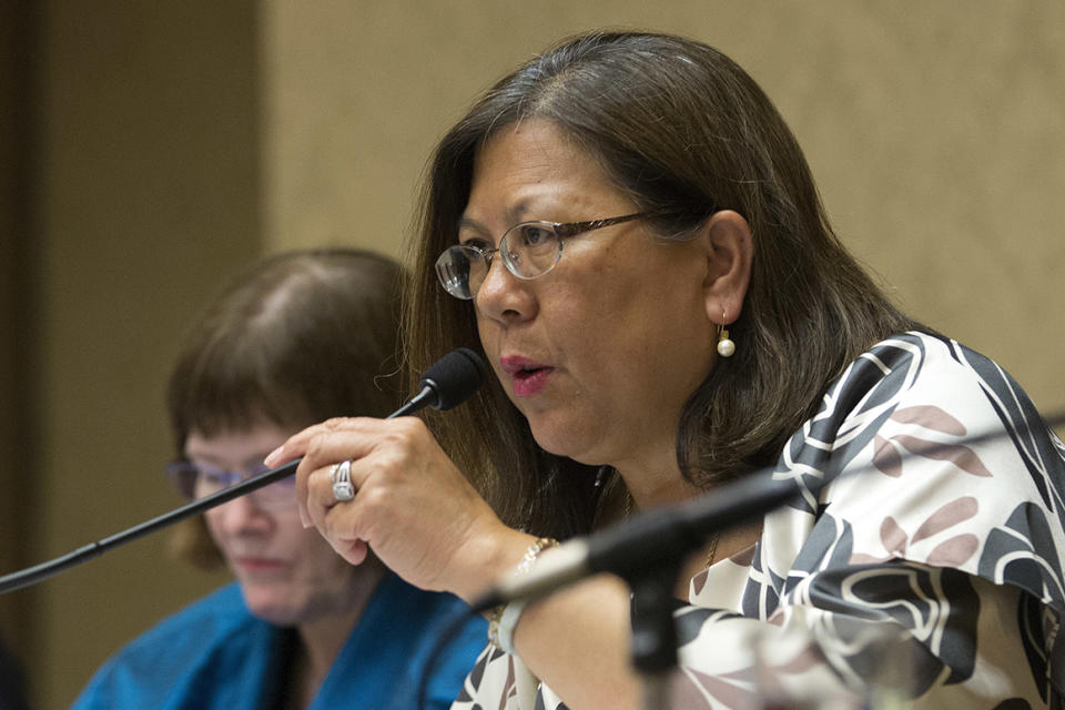 File - In this June 28, 2016, file photo, California Controller Betty Yee listens during a meeting in Sacramento, Calif. As controller, Yee is the fifth voting member of the state Board of Equalization. Investigators from the California Department of Justice have interviewed staff members at the troubled state agency that collects more than $60 billion in taxes, which lawmakers voted last week to break up, officials confirmed Tuesday, June 20, 2017. Civil servants and executives from the Board of Equalization have spoken with investigators, a board spokesman confirmed. (AP Photo/Rich Pedroncelli, File)