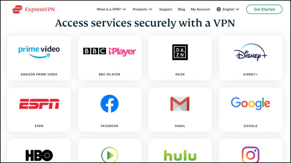 Screenshot of all the streaming services ExpressVPN can unblock