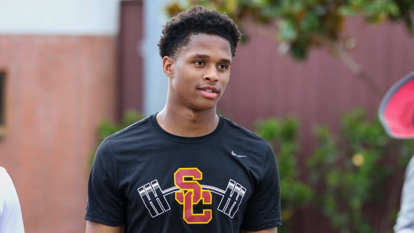 USC freshman Munir McClain after a summer workout at Howard Jones Field on July 11. Shotgun Spratling