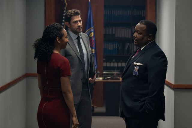 <p>Amazon Studios</p> Betty Gabriel, John Krasinski and Wendell Pierce on 'Tom Clancy's Jack Ryan'