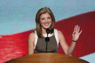 <p>Caroline Kennedy speaks on stage during the final day of the Democratic National Convention.</p>