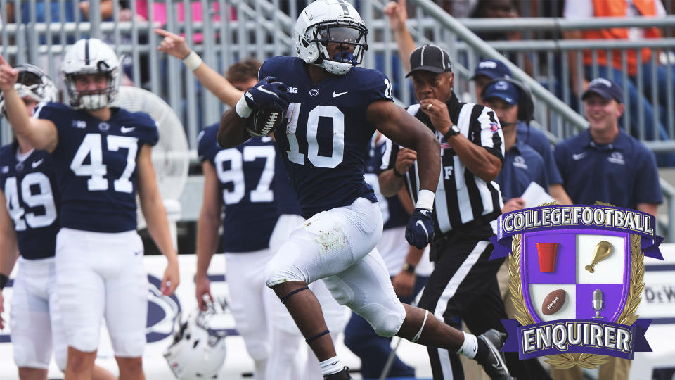 Penn State running back Nicholas Singleton rushes for a touchdown vs Ohio University
(Photo by Gregory Fisher/Icon Sportswire via Getty Images)