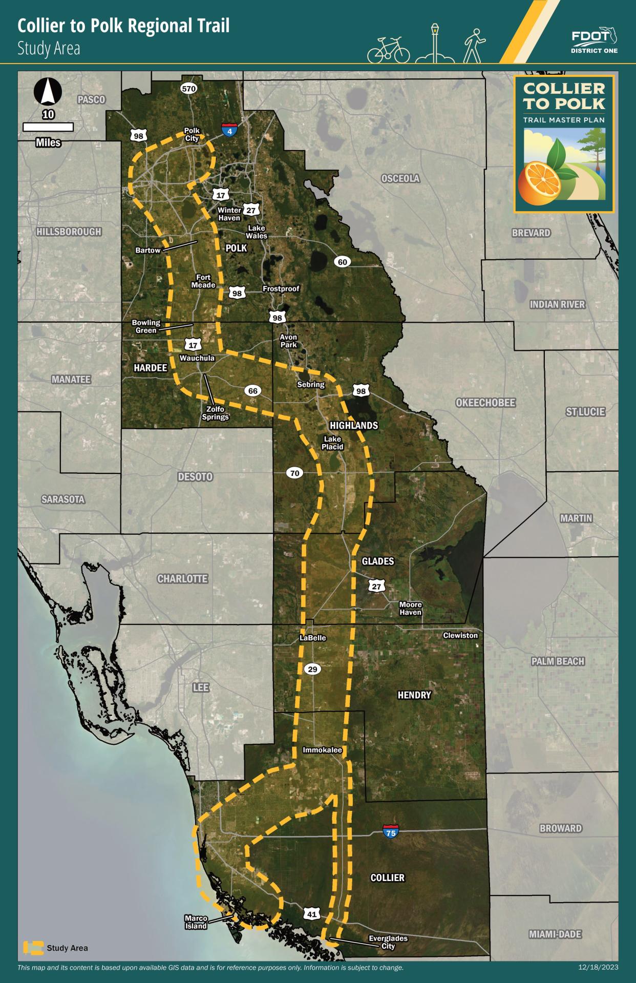 The Collier to Polk Regional Trail would cover about 210 miles and cross six counties, and link to existing trails that serve other parts of Florida, as well.