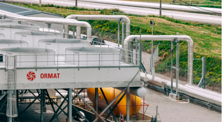 Storage tanks and pipelines of an Ormat Technologies (OAR) Geothermal Power Station in Wairakei, New Zealand.