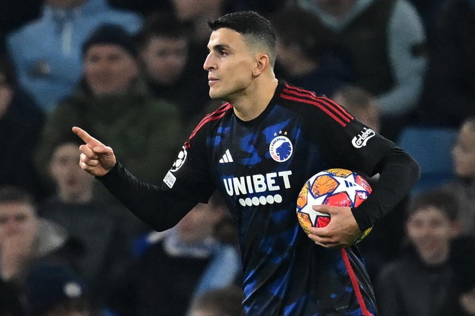 Mohamed Elyounoussi netted a consolation goal but Copenhagen didn’t really threaten City on the night (AFP via Getty Images)