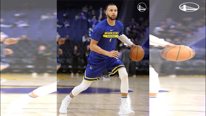 柯瑞（Stephen Curry）左小腿挫傷將休息數週，可能無緣全明星賽。（圖／翻攝自勇士推特）