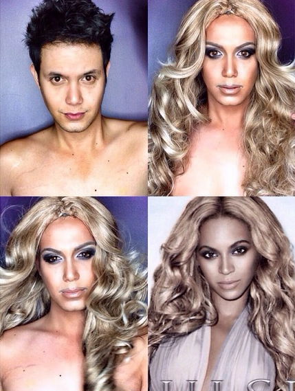 Makeup artist Paolo Ballesteros transforms himself into Beyoncé.