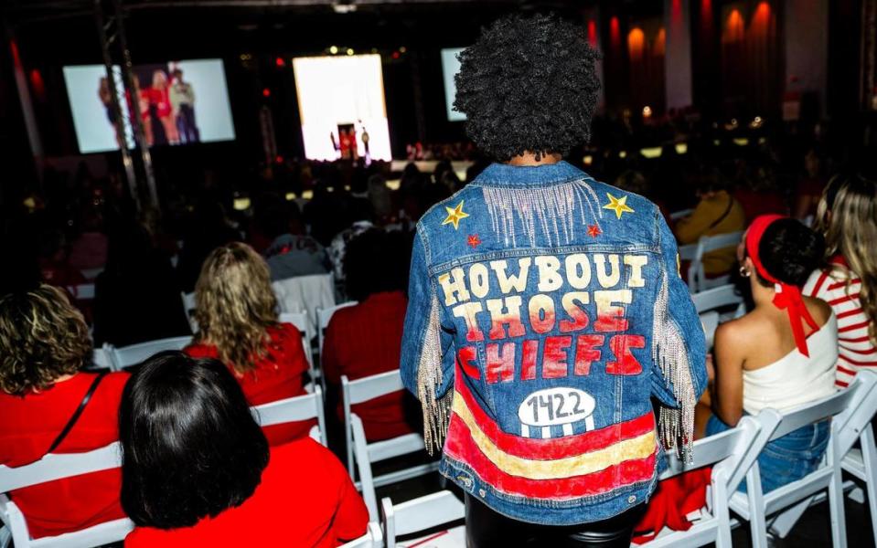 People sport Chiefs-themed clothing during the 12th annual Chiefs Style Lounge on Tuesday, Oct. 17, 2023, in Kansas City.