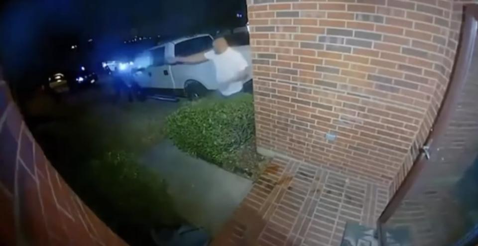 Screenshot footage of Charles Williams, Jr. and Corinth police officers engaged in a shoot-out at Williams’ home in a Dallas suburb.