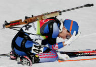 Olga Pyleva is a former Russian biathlete who won the silver medal in the 15-kilometer individual race at the 2006 Turin Games. She's also a convicted drug user after testing positive for a banned stimulant during the games and retroactively losing her medal. (AP Photo/Michael Probst)