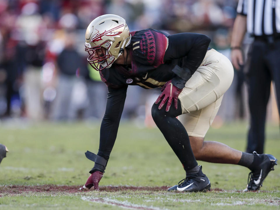 Jermaine Johnson II made the most of his one season at Florida State, notching 12 sacks after transferring from Georgia. (Photo by Don Juan Moore/Getty Images)