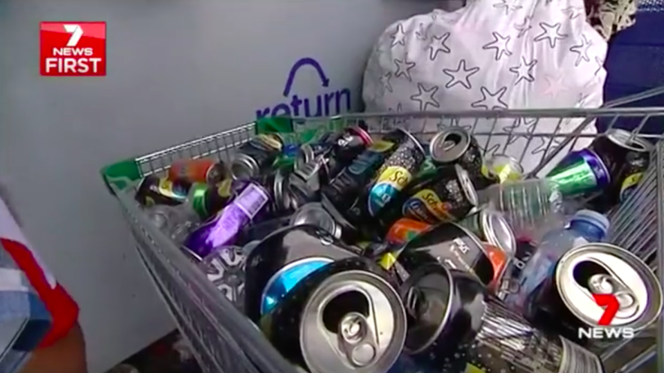 Items can be placed into vending machines which will pay 10 cents for each eligible container. Source: 7 News