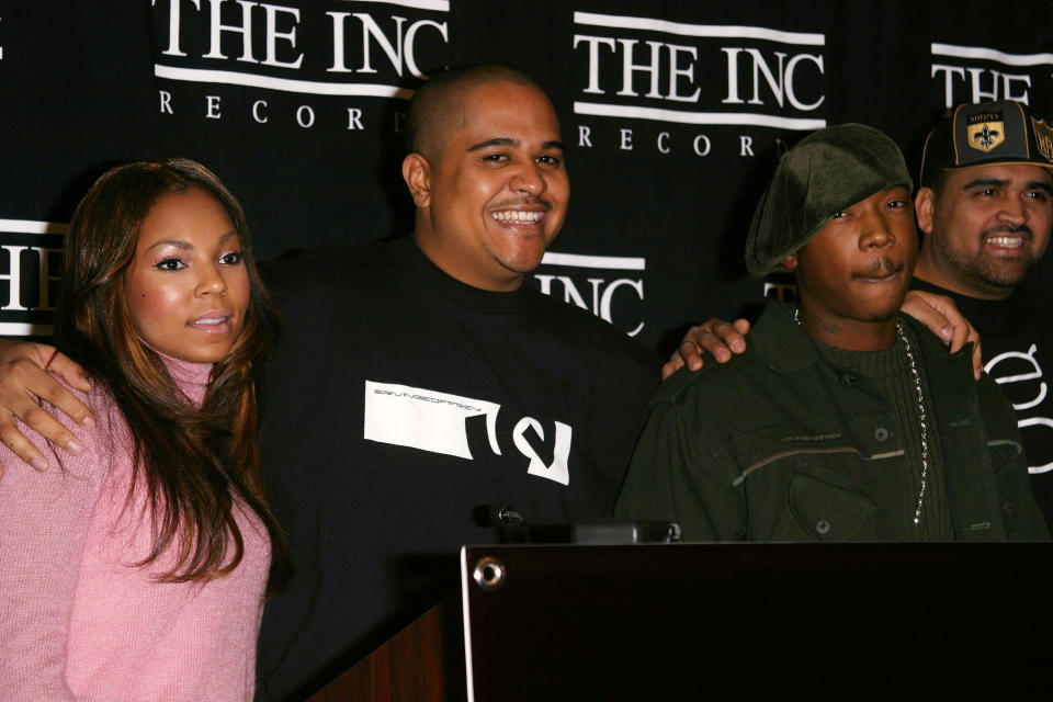 Singer Ashanti, Irv Gotti and Ja Rule at a press conference in New York City