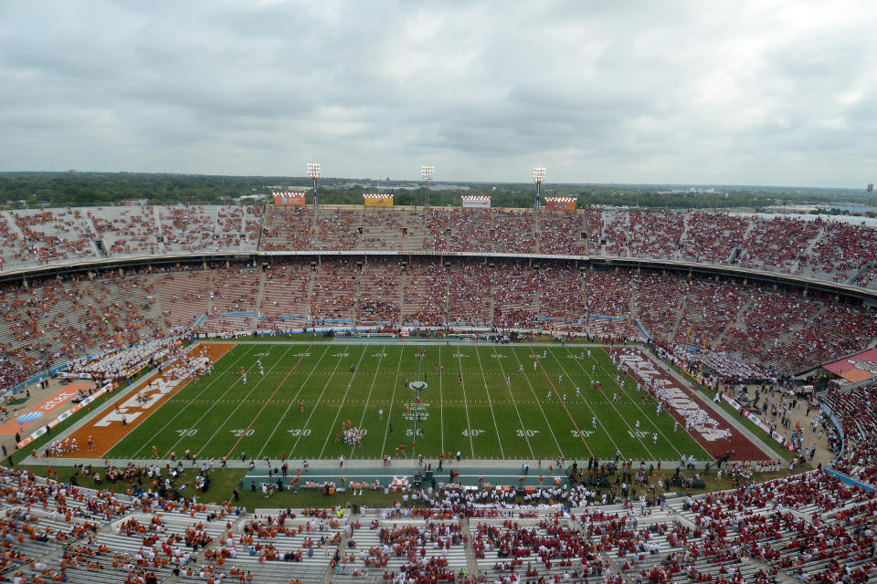 DALLAS, TX - OCTOBER 12: A general view of the Cotton Bowl during the Red River Shootout between the Oklahoma Sooners and the Texas Longhorns on October 12, 2013 at The Cotton Bowl in Dallas, Texas. (Photo by Jackson Laizure/Getty Images)