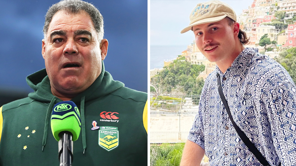 Kangaroos coach Mal Meninga (pictured left) during a media conference and (pictured right) rugby league player Liam Hampson.