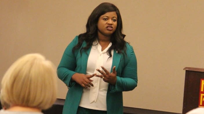 Candidate for Iowa governor Deidre DeJear speaks during a March meet and greet event at the Hotel Pattee in Perry, Iowa. (Photo: Allison Ullmann/The Perry Chief/USA TODAY NETWORK)