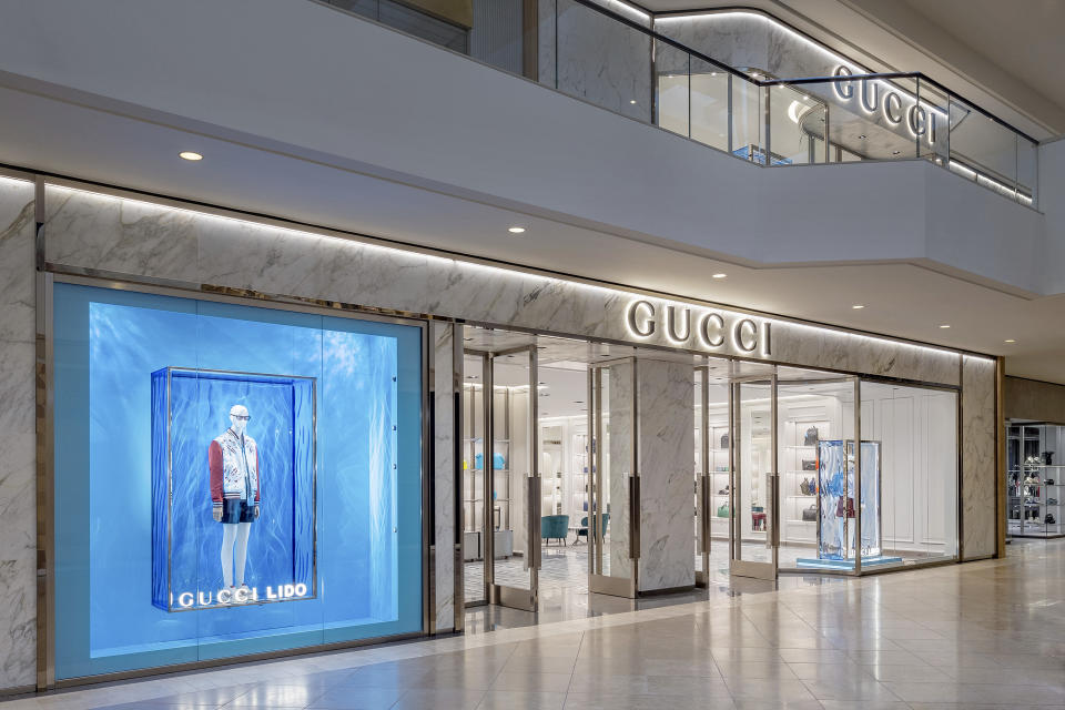 The expanded Gucci store covers two levels and doubles its shopping area.