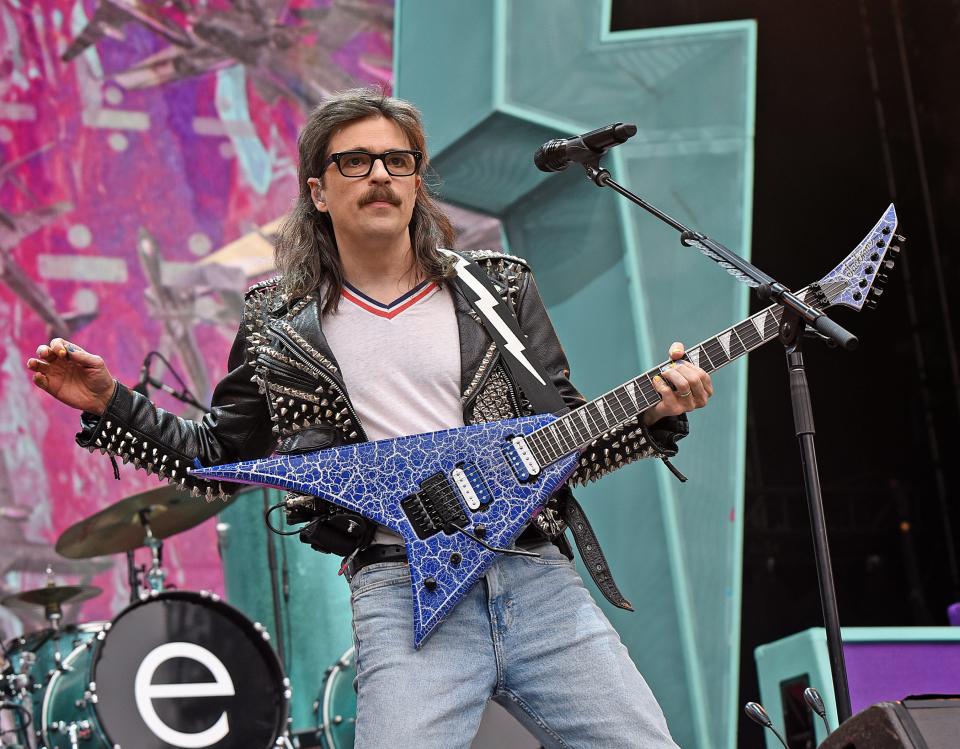 Weezer's Rivers Cuomo went for a retro look at the Hella Mega Tour at PNC Park.