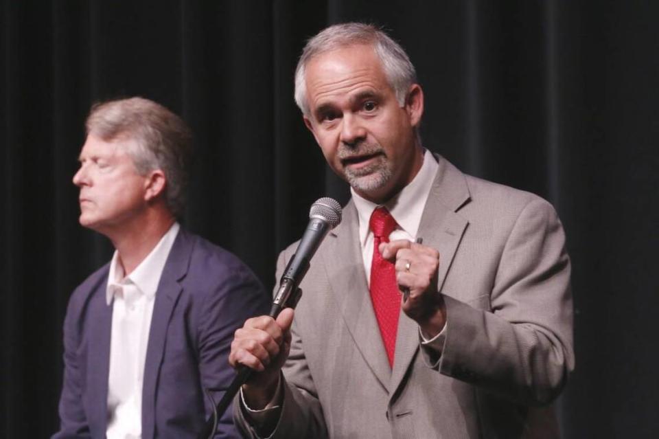 Tim Huelskamp during a debate with with Roger Marshall in June 2016.