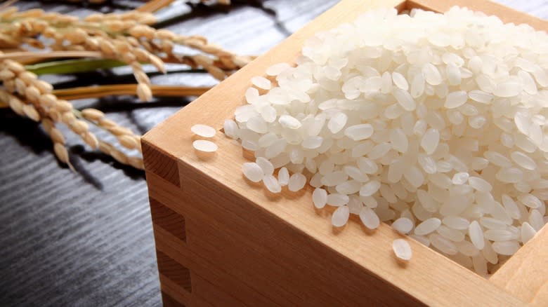 Sushi rice in bamboo box
