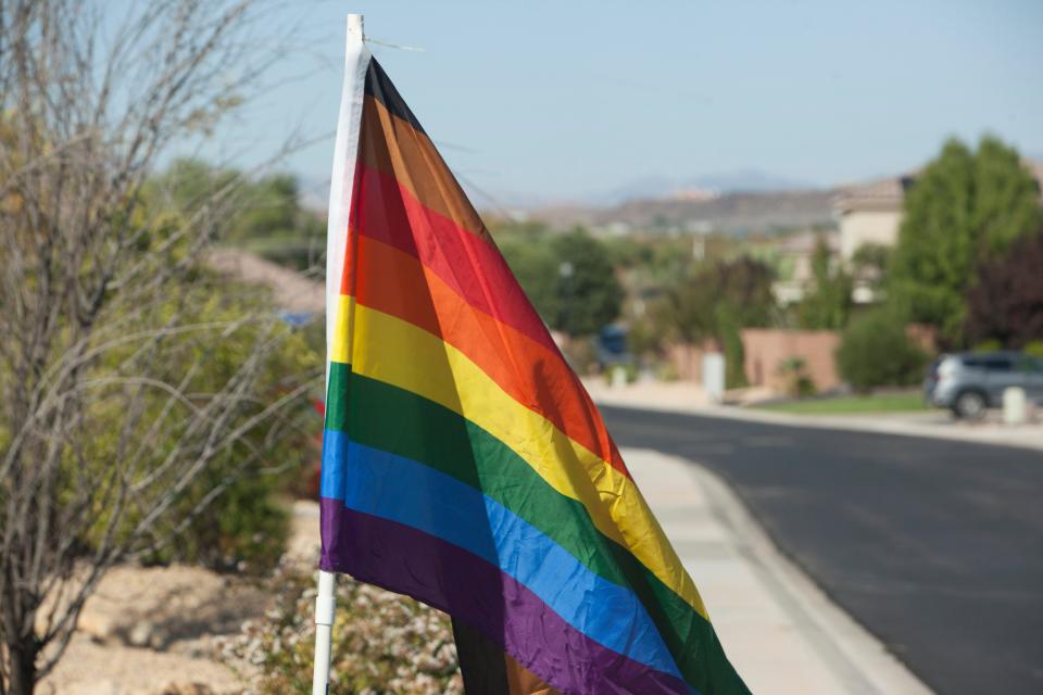 Volunteers place flags around Southern Utah as part of Project Rainbow Sunday, Sept. 19, 2021. 