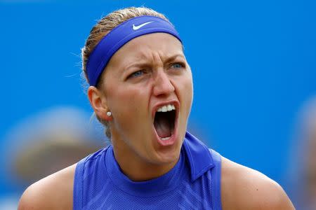 Tennis - WTA Premier - Aegon Classic - Edgbaston Priory Club, Birmingham, Britain - June 25, 2017 Petra Kvitova celebrates during the final against Ashleigh Barty Action Images via Reuters/Peter Cziborra