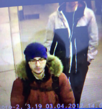 A still image of suspect Akbarzhon Jalilov walking at St Petersburg's metro station is shown in this police handout photo obtained by 5th Channel Russia April 4, 2017. 5th Channel Russia/via Reuters