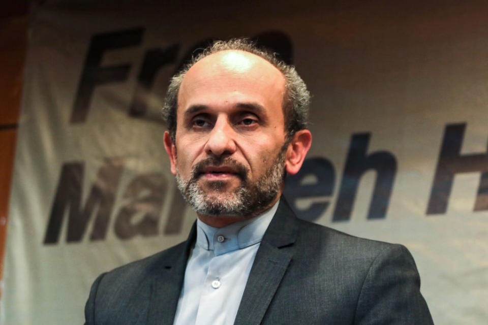 Peyman Jebelli, chief of the world service for the Islamic Republic of Iran Broadcasting (IRIB), speaks during a press conference in Tehran on January 16, 2019.<span class="copyright">AFP— Getty Images</span>