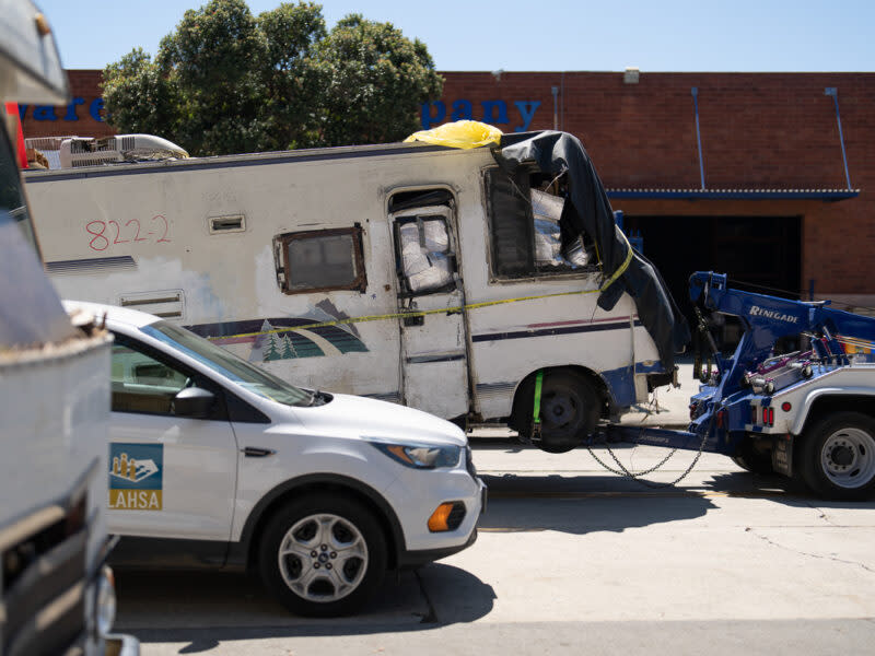 Pathway Home crew members working to remove unsafe and uninhabitable RVs in Los Angeles County. (Pathway Home)