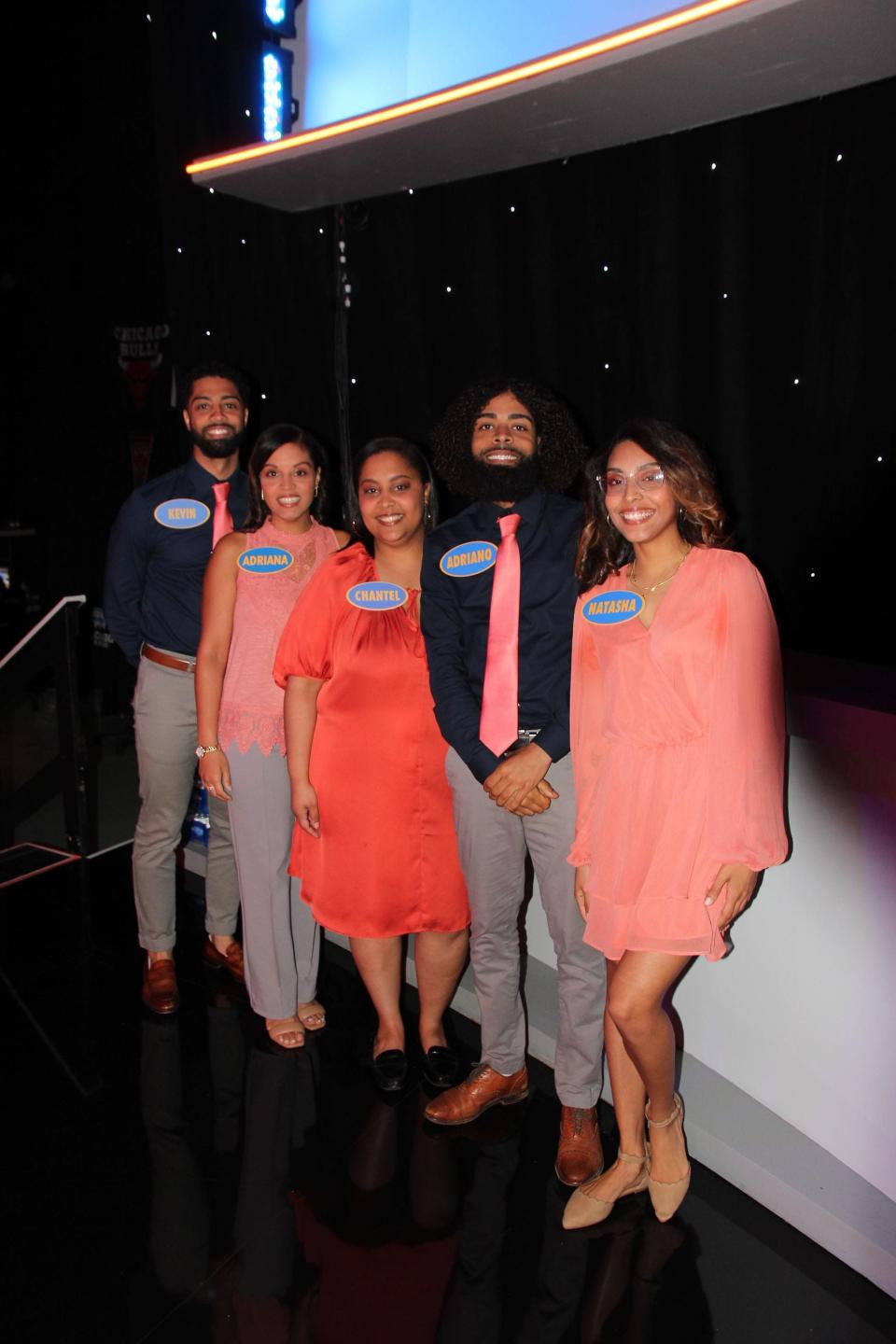 From left are Kevin Burgo, Adriana Burgo Lopez, Chantel Lopez, Adriano Burgo Jr. and Natasha Burgo. The siblings taped two episodes of "Family Feud" in April 2023, which will air on Feb. 5 and 6.