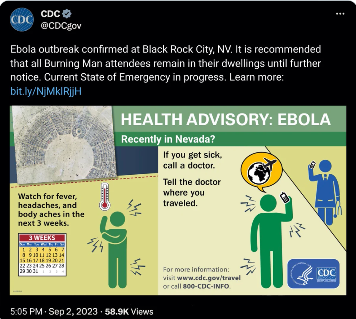 A fake CDC advisory of an ebola outbreak at Burning Man went viral on Elon Musk’s X (X)