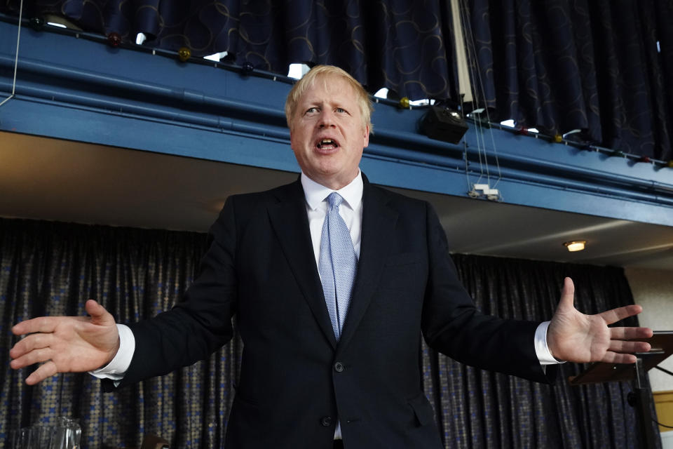 Conservative party leadership contender Boris Johnson speaking at a campaign event in Wombourne in the West Midlands.