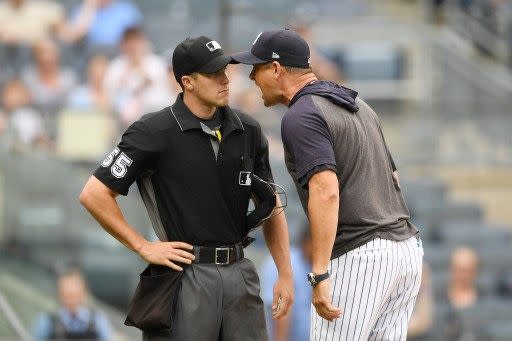 洋基總教練布恩（Aaron Boone）瘋狂爆粗口。法新社