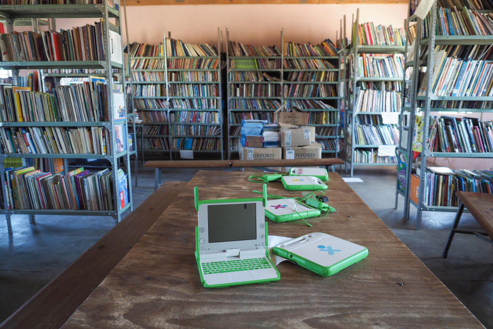 The well-stocked library at an African school