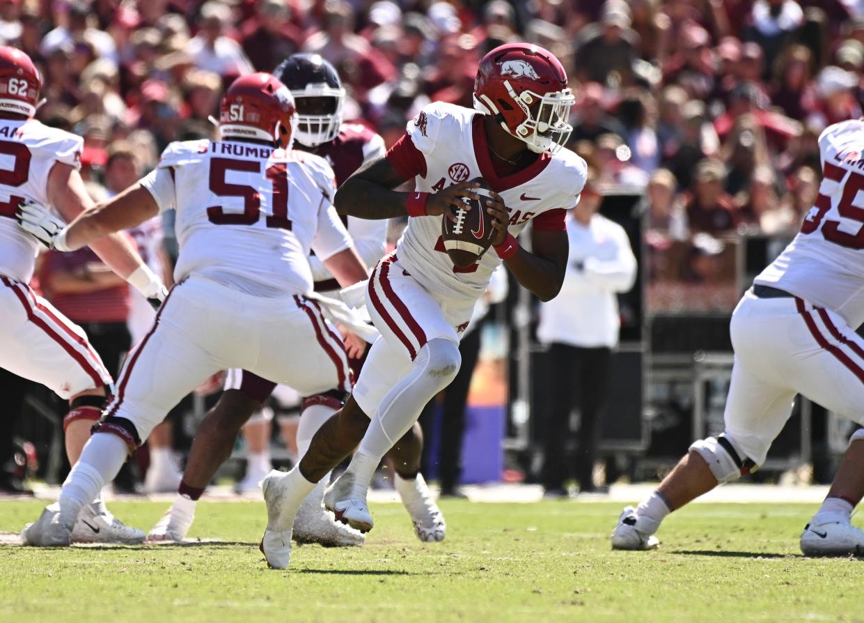 Former Arkansas quarterback Malik Hornsby could be one of the biggest additions to Texas State's 2023 signing class. The transfer appears to be the early leader to run the Bobcats' offense this fall.