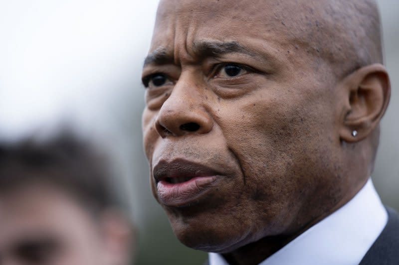 New York City Mayor Eric Adams speaks with the press after meeting with members of Congress at the U.S. Capitol in Washington, DC, Dec. 2023. On Wednesday, Adams blamed “outside agitators” for the escalation at Columbia, stating his belief how "there is a movement to radicalize young people, and I'm not going to wait until it's done and all of a sudden acknowledge the existence of it.” File photo by Bonnie Cash/UPI