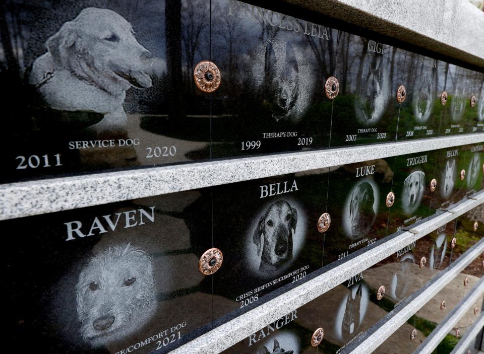 A columbarium at the Michigan War Dog Memorial in South Lyon on Saturday, April 20, 2024. 
One similar to this will be built at the large memorial area to allow service horses to be interred there later this fall.