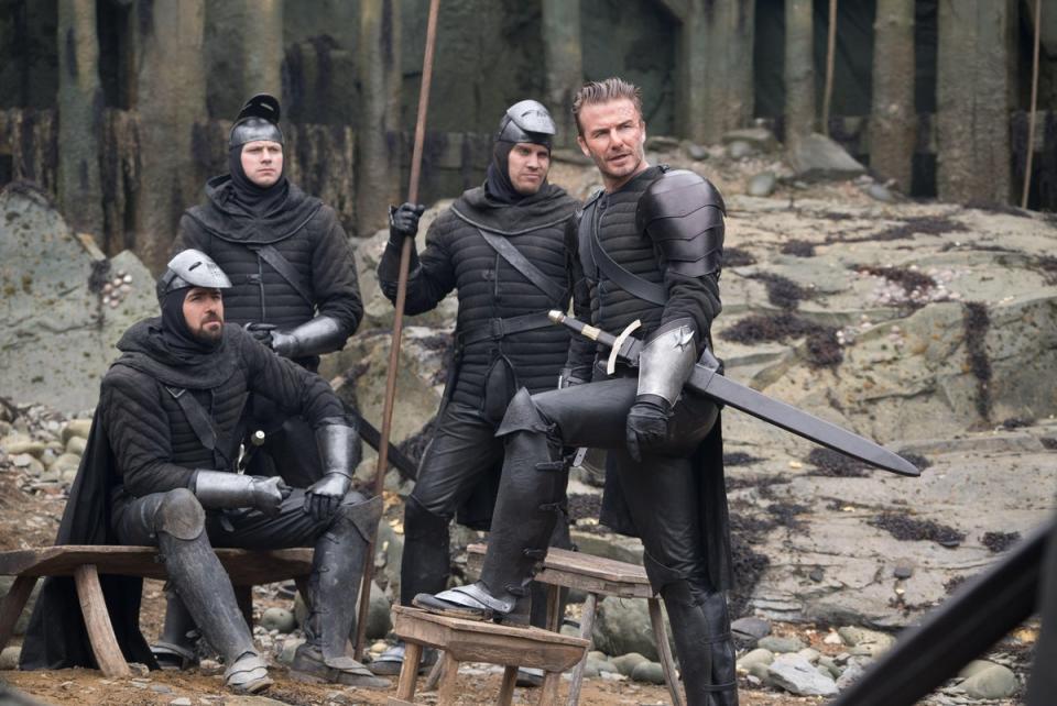 Makeunder: Beckham donned prosthetics for his role as a knight (Alamy)