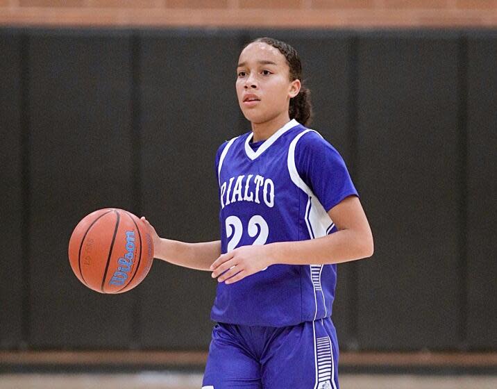 Rialto High junior guard Carrington Davis brings the ball up court during a recent game.