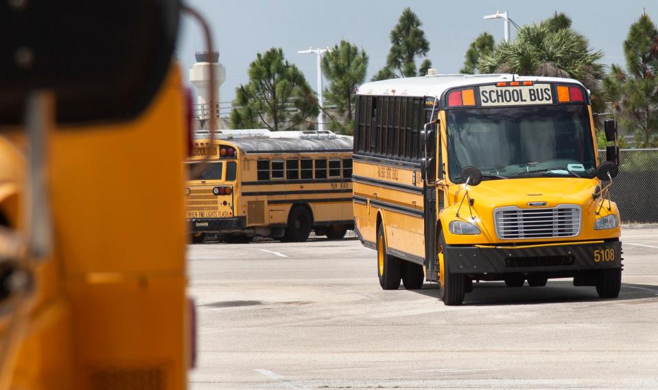 Buses at one of the School District of Palm Beach County's facilities, Thursday, March 31, 2022.