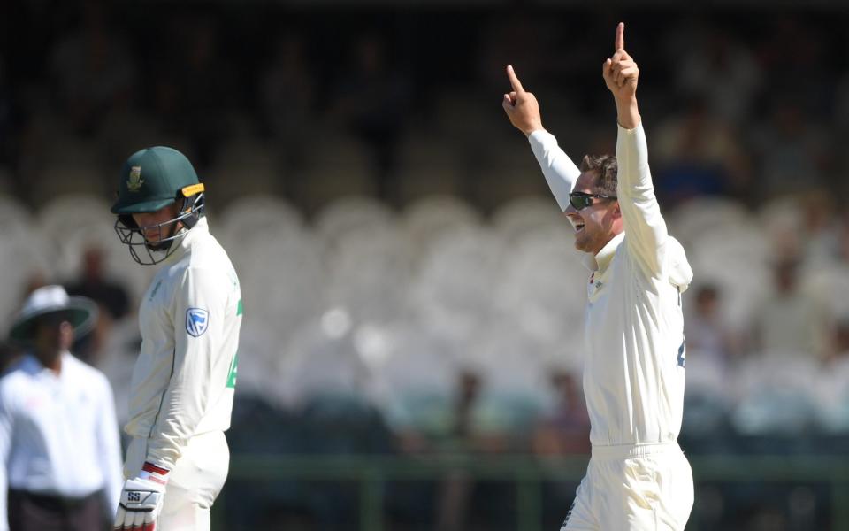 Joe Denly lures Quinton de Kock to his doom to break the crucial seventh-wicket partnership and put England on the road to victory at Newlands - Getty Images Sport