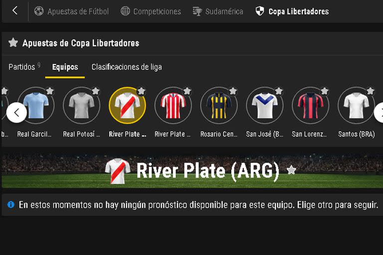 Bet win, una conocida casa de apuestas deportivas, no incluye encuentros de River por la crisis sanitaria que lo obliga a jugar sin arquero